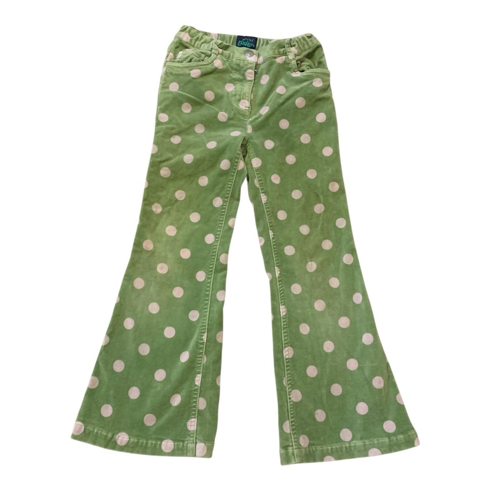 Mini Boden Flare Pants Kids 7-8Y Green Polka Dot Velvet Retro Whimsigoth
